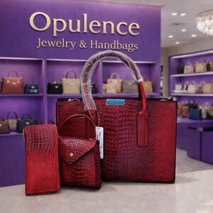 Mango Red Textured Satchel Set